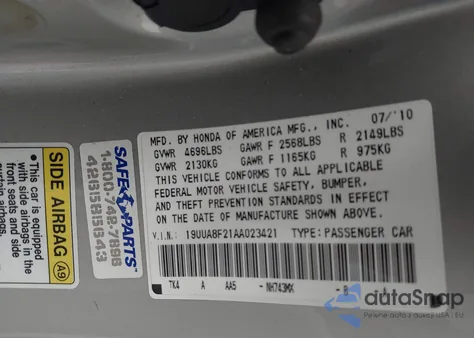 2010 Acura Tl 3.5 z USA, uszkodzony, nr VIN 19UUA8F21AA023421